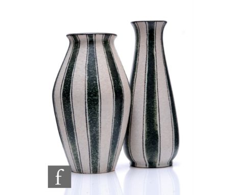 Willi Hack - ES Keramik - Two early 1960s West German vases, each decorated in the Zebra pattern with black vertical stripes 