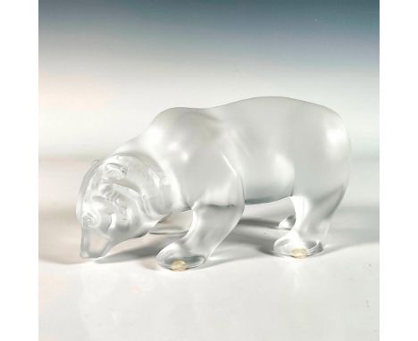 A nice frosted crystal animal study figure depicting a bear standing on all fours sniffing the ground. Lalique Crystal etched