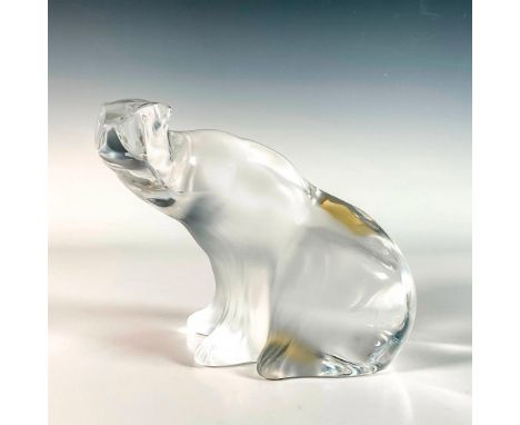 Modernist frost and clear figure depicting an attentive polar bear seated. Lalique Crystal etched backstamp. This item has it