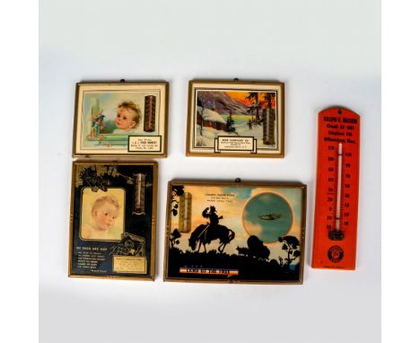 Includes 4 framed thermometers for various businesses, such as Rolfe's Furniture Store, J. &amp; J. Food Market, Rose Hardwar