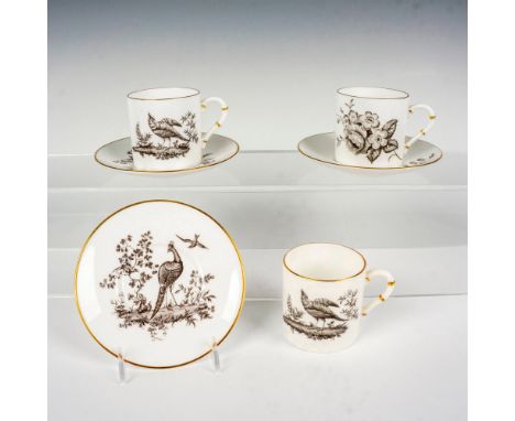 A set of 3 cups and saucers. White with gilt trims, adorned with birds and flowers. Royal Worcester backstamps. Cup: 3.25"L x