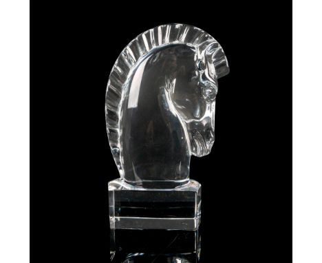 This crystal horse figural is among Steuben's earliest and most cherished designs, a solid crystal horse head, perfect as a p
