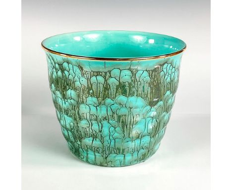 Turquoise toned with lustre finish &amp; branch patterning. Brass around rim.Made in Holland on bottom. This item has no rese