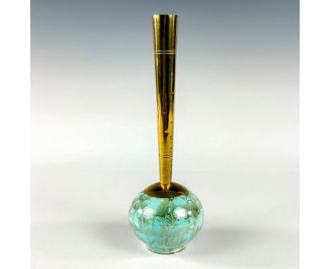 Turquoise with lustre finish and branch patterning. Round body. Narrow brass spout.Hand Painted Delft Holland on bottom. This