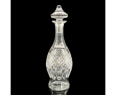 Stunning clear crystal decanter with thumbprint oval and raised diamond pattern Waterford acid etched mark. Dimensions: 13.5"