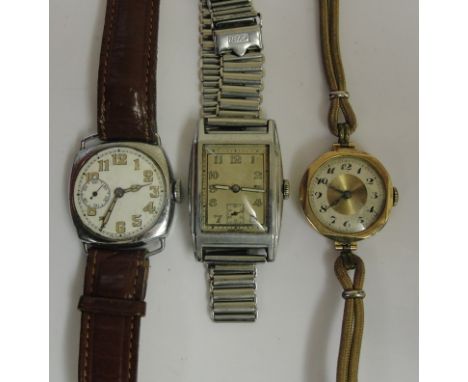 3 x vintage wristwatches to inc 9ct gold example, 17 jewel Orator and one other with luminous numerals