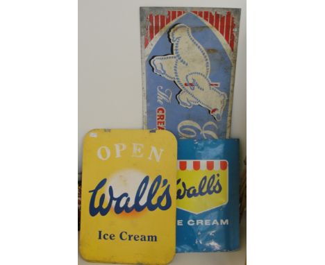 Three  vintage tin signs; two Walls ice cream and one Eldorado ice cream