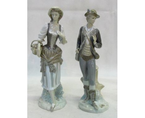A pair of Lladro figures: a nobleman and lady with basket