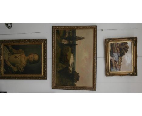 Three pictures inc a colour print of a young girl in the manner of Velasquez and a scene of Richmond Hill