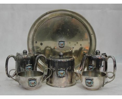 An EPNS tea service with Masonic crests (Westbourne Lodge) on tray 