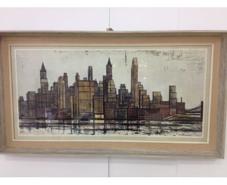 A colour print depicting a view of New York after Bernard Buffet