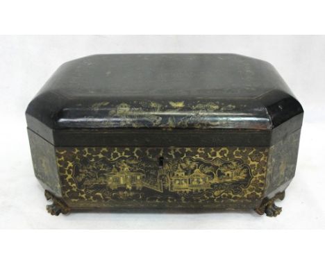 An Oriental chinoiserie tea caddy