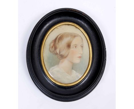 19TH CENTURY ENGLISH SCHOOL Miniature portrait of a young lady, perhaps Mary Shelley (second wife of Percy Bysshe Shelley), r