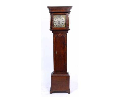 AN OAK LONG CASE CLOCK, the square brass dial with date aperture and silvered chapter ring, signed 'Jos Johnson Dudley', eigh