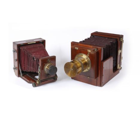 A LATE 19TH CENTURY / EARLY 20TH CENTURY J. LANCASTER & SON FOLDING CAMERA  20cm wide together with a late 19th / early 20th 