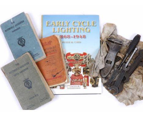 A BSA SET OF SPANNERS and tools together with The Motor Electrical Manual, The Automobile Association Handbook 1937-38 and Th