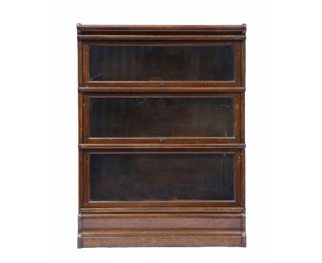 A GLOBE WERNICKE STYLE THREE SECTIONED OAK BOOKCASE 86.5cm wide x 115cm high