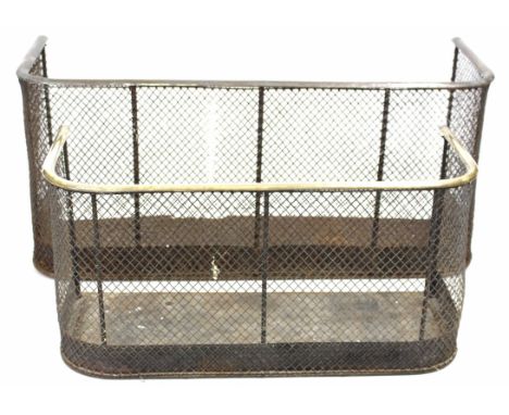 A 19TH CENTURY BRASS AND WIRE MESH FIREGUARD 62cm wide and a similar larger fireguard 81cm wide (2)