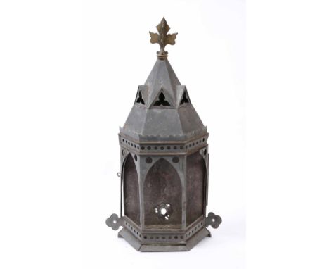 A VICTORIAN GOTHIC REVIVAL WALL LANTERN, 71cm high (AF) Reputedly from Old Tom Tower, Christ Church Cathedral 
