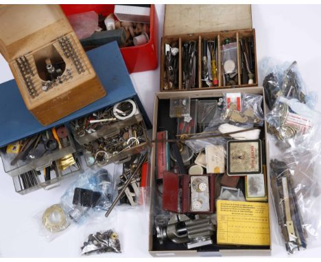 A COLLECTION OF CLOCK AND WATCH MAKERS TOOLS, clock parts and furniture fittings 