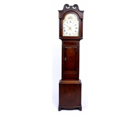 A GEORGE III OAK LONG CASE CLOCK, painted dial and 40-hour movement, 204cm high