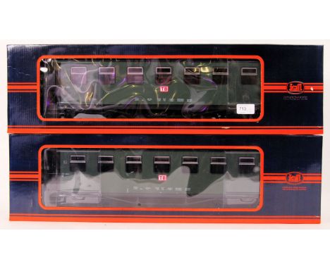 G SCALE: Two ' Train ' made G Scale / gauge railway trainset carriages, part numbers 757-5803 (x2). Both mint, within the ori