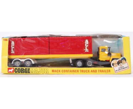 CORGI: An original vintage Corgi Major Toys 1106 diecast model Mack Container Truck and Trailer. Mint, within a good original