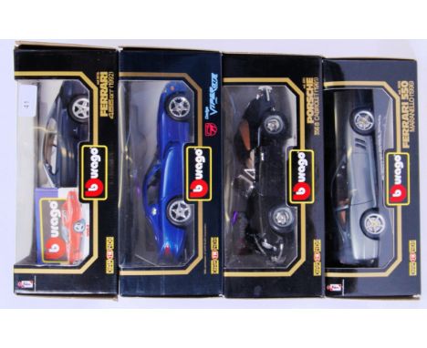 BURAGO: A collection of 4x 1:18 scale boxed diecast model Burago cars; Ferrari 456GT, Dodge Viper, Porsche 356B and a Ferrari