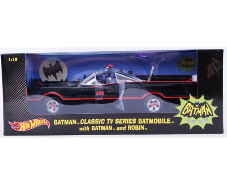 BATMAN: A good Mattel Hotwheels 1:18 scale ' Batman Classic TV Series Batmobile ' diecast model 'With Batman & Robin'. As new