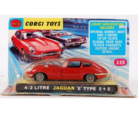 CORGI: An original vintage Corgi 335 diecast model 4.2 Litre Jaguar E Type 2 + 2. Mint model, carded and unopened. 