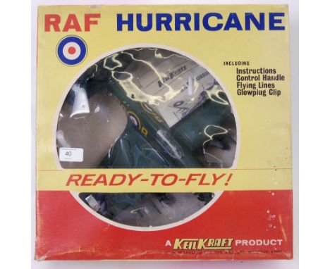 KEILKRAFT: A vintage Keilkraft made ' Ready To Fly ' RAF Hurricane model with engine. Within the original box, with inner pac