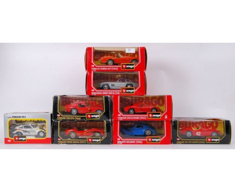 BURAGO: A collection of 8x 1:24 scale Burago boxed diecast model cars - Jaguar, Bugatti, Ferrari etc. Each within the origina