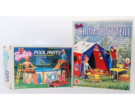 BARBIE: Two vintage Mattel Barbie playsets, comprising of ' Pool Part ' and ' Camp Out Tent.' Both do appear to be little use
