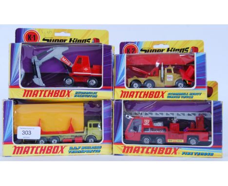 MATCHBOX SUPER KINGS: A collection of 4x Matchbox Super Kings diecast model cars; K-2 Wreck Truck, K-9 Fire Tender, K-1 Excav