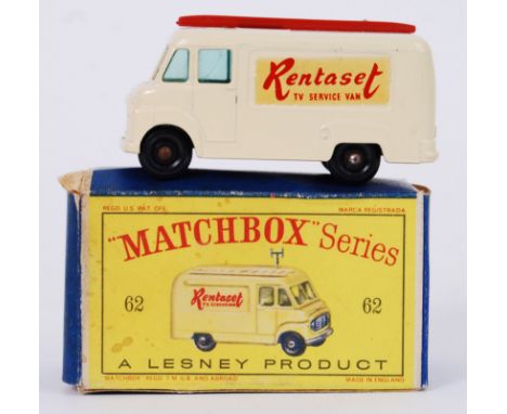 MATCHBOX LESNEY: An original vintage Matchbox Lesney Series diecast model No. 62 Rentaset TV Service Van. White / cream  body