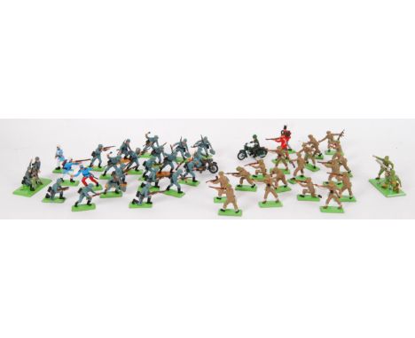 BRITAINS; A quantity of Britains Deetail model metal mounted plastic figures - German & British Infantry (few others). x40+, 