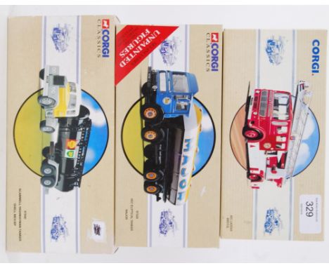 CORGI: A collection of 3x boxed Corgi Classics diecast model vehicles, comprising of; 97840 Scammell, 97328 Tanker and AFC Fi