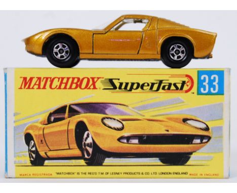 MATCHBOX SUPERFAST: An original vintage Matchbox Superfast Lesney No. 33 Lamborghini Miura P400. Mint, in a near mint box. Li
