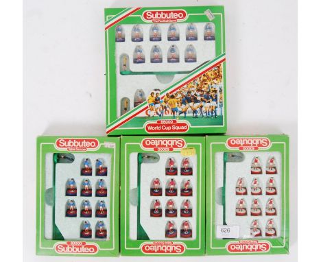 SUBBUTEO: A collection of 4x vintage Subbuteo football teams, comprising of; 570 England, 486, 529 and 641 World Cup Squad. A