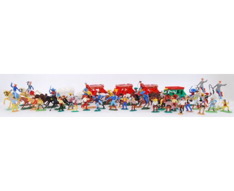 COWBOYS & INDIANS; A good large selection of vintage plastic Cowboys & Indians and related accessories to include - Britains,