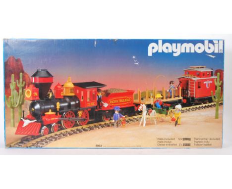 PLAYMOBIL: A fantastic original Playmobil 4032 Pacific Railroad large scale trainset. Appears to be complete (but is unchecke