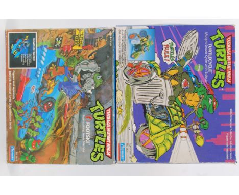 TEENAGE MUTANT NINJA TURTLES; Two original vintage Teenage Mutant Hero Turtles UK release action figure playsets - Turtlecycl