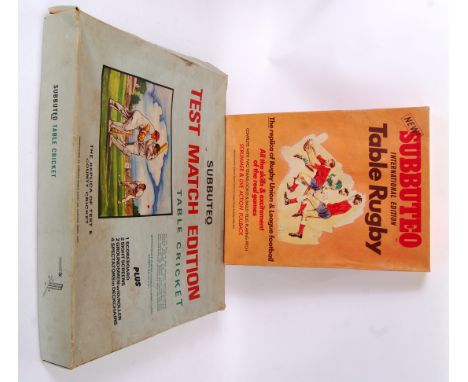 SUBBUTEO: Two original vintage Subbuteo sets, comprising of Rugby (appears to be complete, but please satisfy yourselves prio