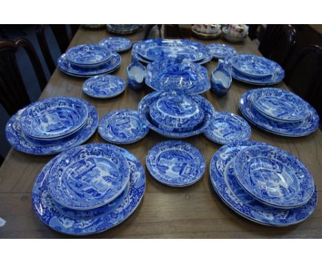 A SPODE ITALIAN BLUE AND WHITE DINNER SERVICE complete for twelve