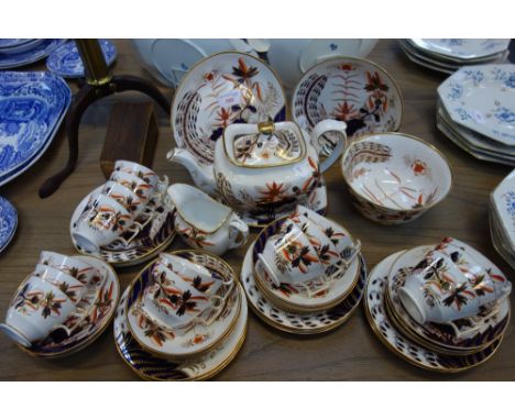 A 19TH CENTURY SPODE TEA SET, with Royal blue and gilt decoration