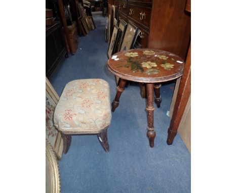 A REGENCY FOOT STOOL and a Victorian painted table (2)