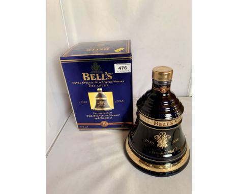 Boxed and sealed Bells Extra Special Old Scotch Whisky Decanter to commemorate the Prince of Wales’ 50th birthday, aged 8 yea