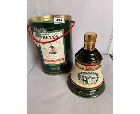 Boxed and sealed Bells Extra Special Old Scotch Whisky, Christmas Decanter 1989