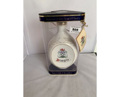 Boxed and sealed Dimple Superior De Luxe Scotch Whisky in Souvenir Decanter