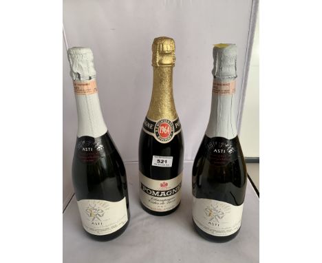 2 bottles of Asti sparkling wine and 1 bottle of Pomagne, champagne cider de luxe